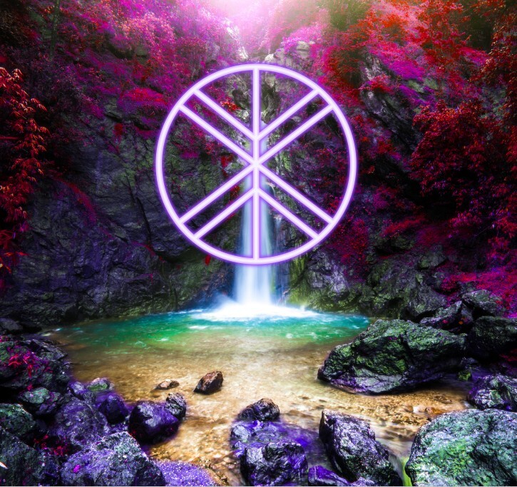 Wasserfall mit Symbol