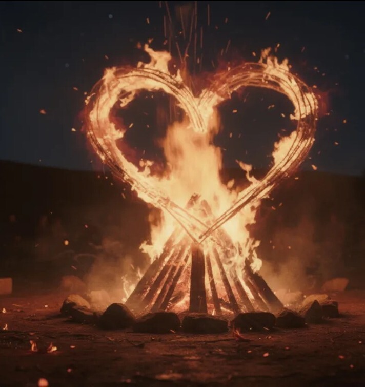 Brennendes Beltanefeuer mit Herz