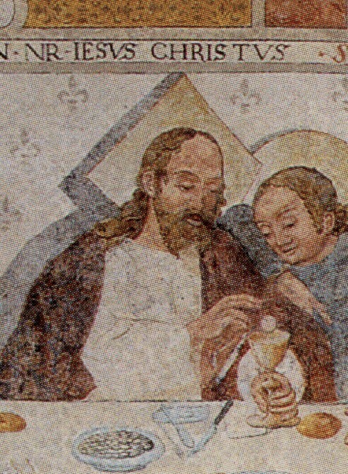 Fresko Remigiuskirche Falera. Christus mit quadratischer Aureole