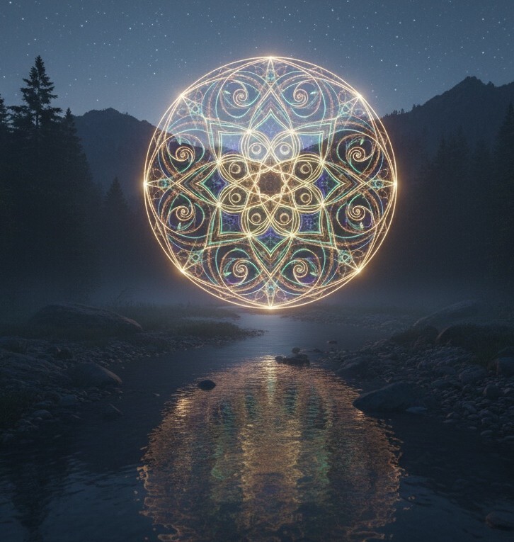 Ein Mandala über einem Fluss