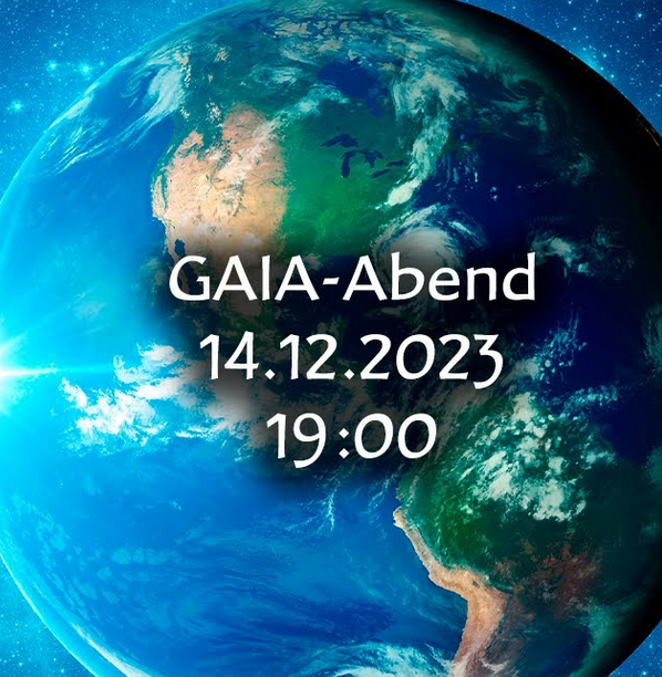 Erde mit Schriftzug Gaia-Abend