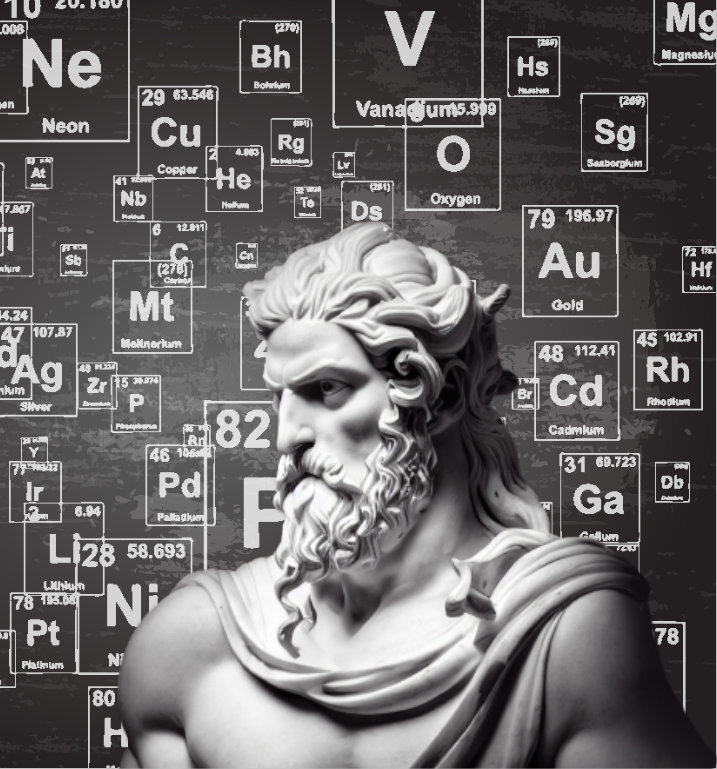 Götterstandbild vor chemischen Elementen