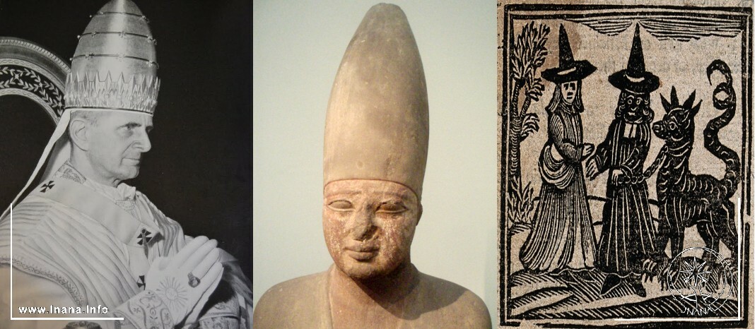 Papst mit Tiara, Pharao, historisches Hexenbild