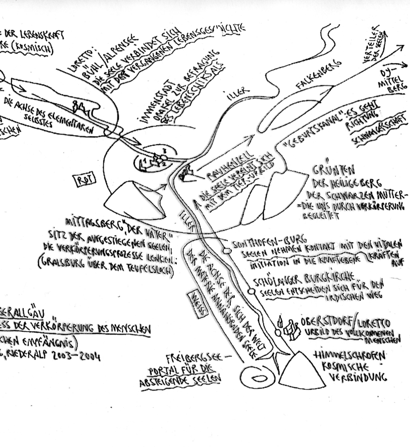 Zeichnung Marko Pogacnik Landschaftstempel Allgäu