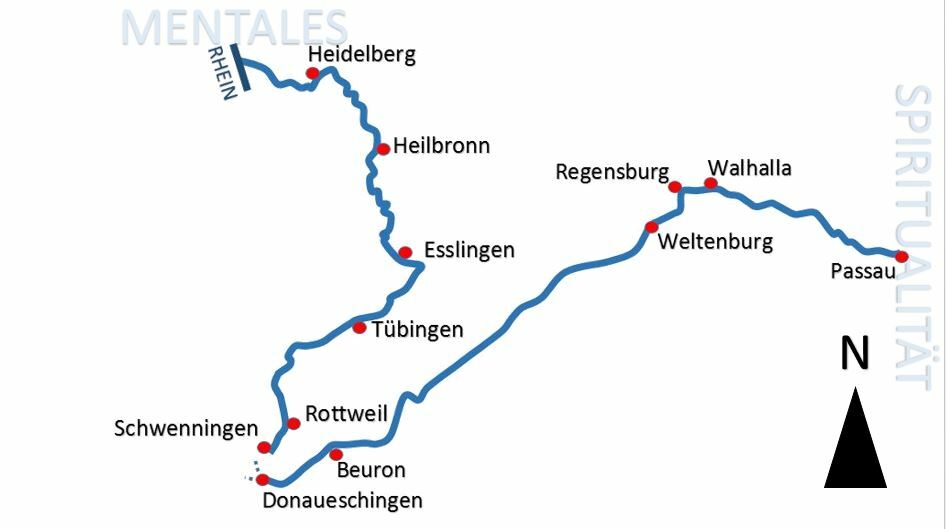 Grafik Neckar und Donau und die Städte, die an ihnen liegen