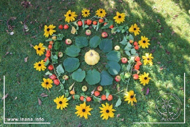 Mandala aus Blüten, Blättern und Früchten
