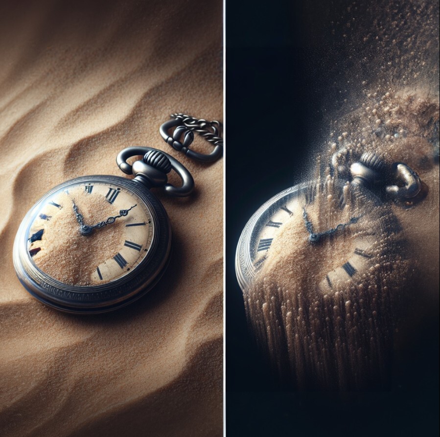 Eine Taschenuhr und eine Taschenuhr, die sich auflöst