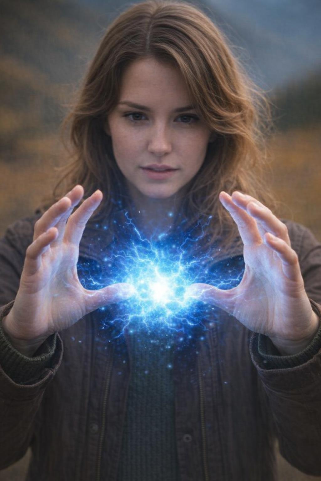 Frau hält eine ätherische Kugel zwischen den Händen