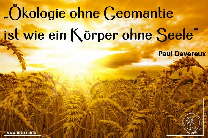 Getreidefeld. Darüber das Zitat: "Ökologie ohne Geomantie ost wie ein Körper ohne Seele"