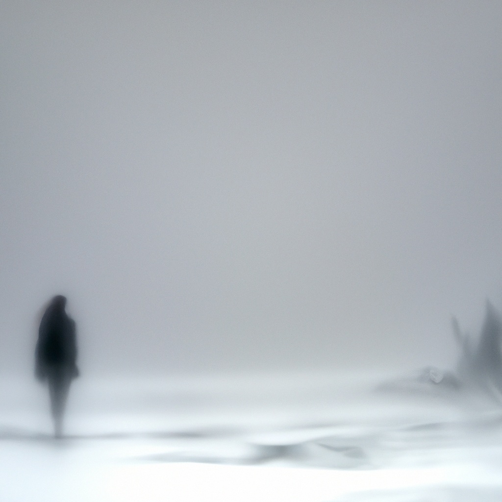 Gestalt auf Eis im Nebel